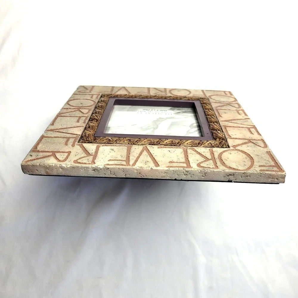 Vintage Y2K FOREVER Picture Frame 4X4, Demdaco Heartstone Bill Stross faux stone
